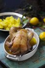 Roasted whole lemon chicken — Stock Photo