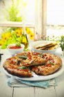 Vegetarian pizza on table — Stock Photo