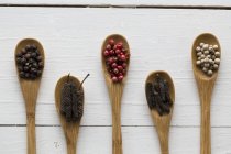 Différents types de grains de poivre — Photo de stock