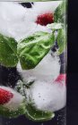 Ice cubes with raspberries — Stock Photo
