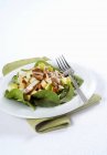 Rabbit salad with spinach on plate — Stock Photo