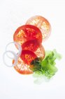 Rodajas de tomate y aros de cebolla - foto de stock