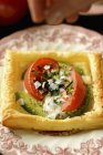 Puff pastry with baked egg — Stock Photo