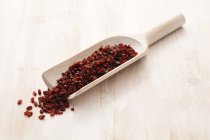 Dried barberries on wooden scoop — Stock Photo