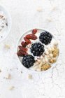 Йогурт с ягодами годжи, мюсли и ежевикой — стоковое фото
