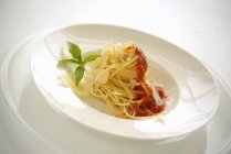 Спагетті паста з томатним соусом і пармезаном — стокове фото