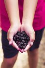 Little girl holding blackberries — Stock Photo