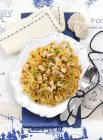 Tagliatelle pasta with cheese and swordfish — Stock Photo