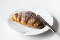 Croissant en un plato blanco - foto de stock