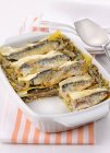 Lasagne pasta bake with sardines — Stock Photo