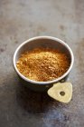 Closeup view of Zatar spice mixture in metal dish — Stock Photo
