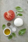 Ingredients for caprese on grey surface — Stock Photo