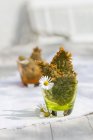 Birra malconcia foglie di ortica in vetro sopra panno — Foto stock