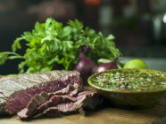 Flank steak with chimichurri — Stock Photo