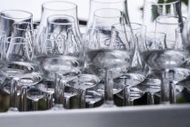 Closeup view of tulip glasses with Dutch Gin on tray — Stock Photo