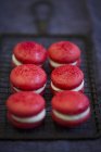 Red macarons for Valentines Day — Stock Photo