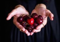 Female hands holding cherries — Stock Photo