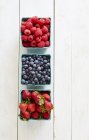Raspberries with blueberries and strawberries — Stock Photo