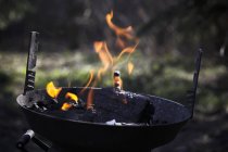 Closeup view of barbecue with burning charcoal — Stock Photo