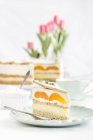 Cake with apricots on plate — Stock Photo