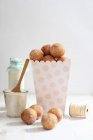 Closeup view of quark dough balls with cinnamon sugar — Stock Photo