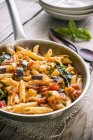 Penne with cheese in pan — Stock Photo