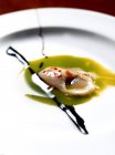 Closeup view of clam on pistachio sauce — Stock Photo