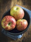 Tres manzanas en tazón - foto de stock