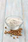Soy flour and soy beans — Stock Photo