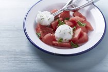 Watermelon with ice cream and mint — Stock Photo