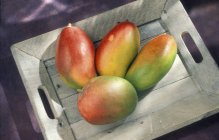 Mangoes on wooden tray — Stock Photo