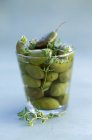 Marinated green Thyme olives — Stock Photo