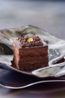 Closeup view of Opra square cake on plate — Stock Photo