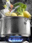 Steam cooking vegetables — Stock Photo