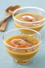 Closeup view of vanilla flavored shrimp Bisque in glass bowls — Stock Photo