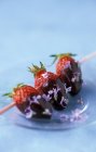 Strawberry and chocolate skewer — Stock Photo