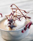 Closeup view of Floating island dessert in pot — Stock Photo