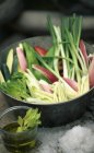 Pot of raw vegetables — Stock Photo