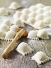 Fresh uncooked ravioli pasta — Stock Photo