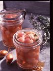 Jars of pickled shallots in cider vinegar — Stock Photo