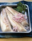 Filetti di merluzzo bianco greggi — Foto stock