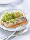Thick piece of salmon and cabbage — Stock Photo