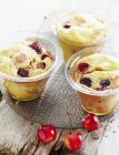 Closeup view of individual cherry Clafoutis with cherries — Stock Photo