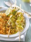 Monkfish brochettes with pistachios — Stock Photo