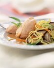 Pike quenelles with sauteed noodles — Stock Photo