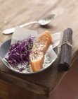Salmon and red cabbage salad — Stock Photo