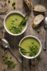 Crema di asparagi e minestra di piselli — Foto stock