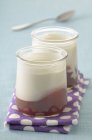 Summer fruit yogurts in elegant jars — Stock Photo