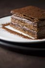 Vista de primer plano de chocolate en polvo Mille-feuille en el plato - foto de stock