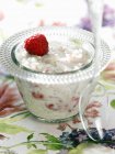 Rice pudding with raspberries — Stock Photo